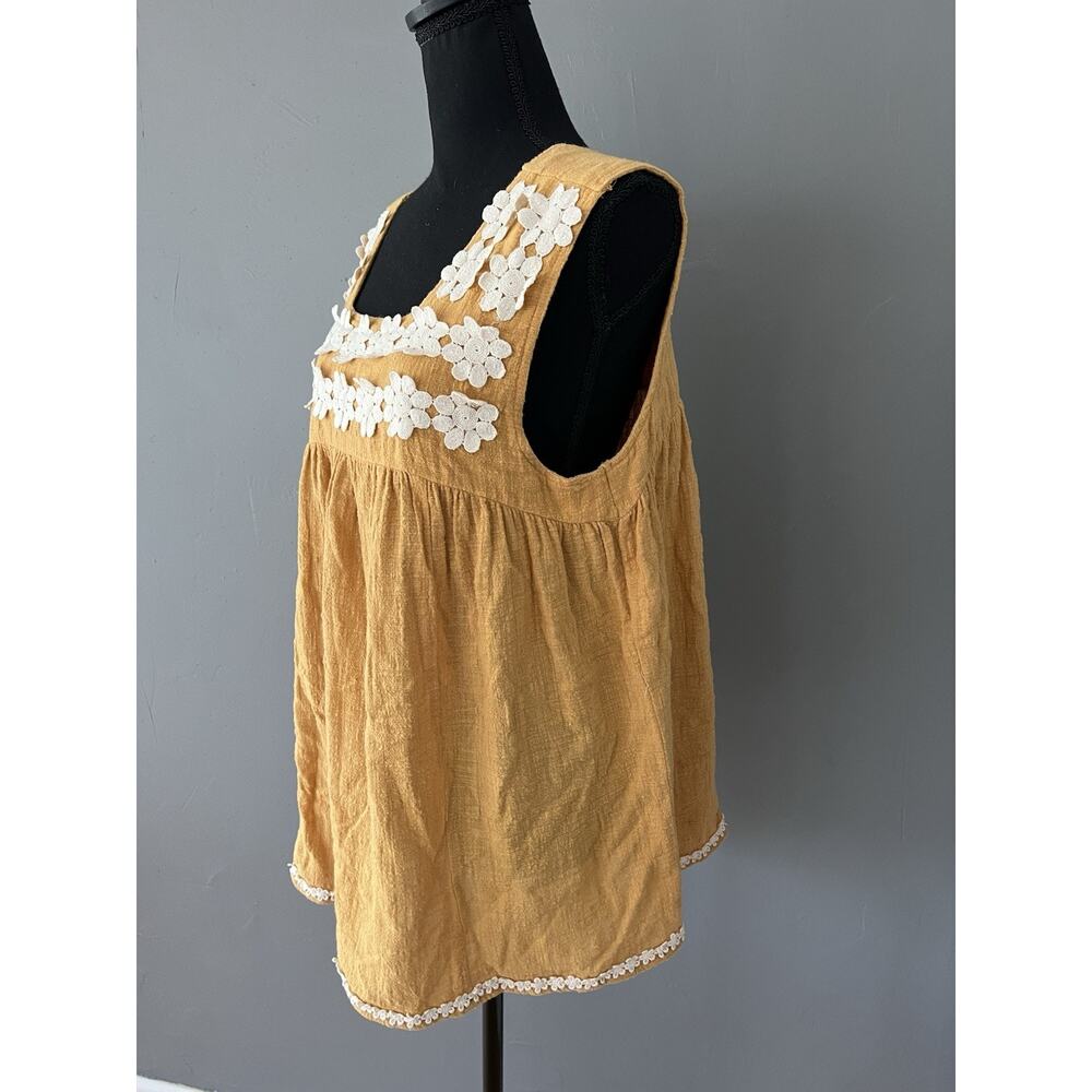 Umgee Top Size Large Floral Embroidery Lace Mustard Yellow Daisies Boho Festival - Picture 2 of 11
